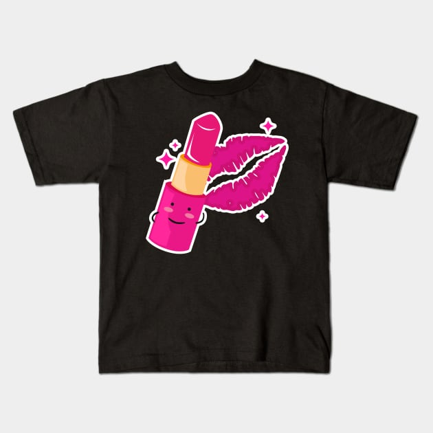 Lipstick Cute Cartoon Kids T-Shirt by BrightLightArts